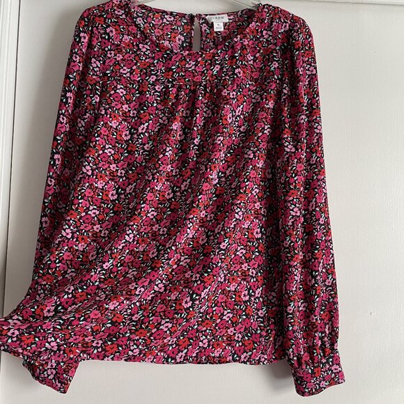 J. Crew Womens Top Pink Floral Peasant Blouse Size S Long Sleeve Keyhole Back - Picture 10 of 12